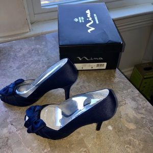 Mia navy blue satin heels